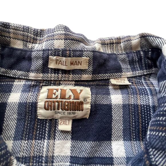 ELY Cattleman Men's 2XL Tall Blue Plaid Flannel Western Fall Button Up‎ - Picture 5 of 8